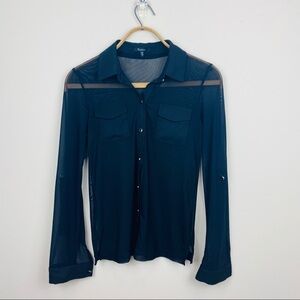 Mamteau || Black Sheer Button Down; Tab Sleeves; S